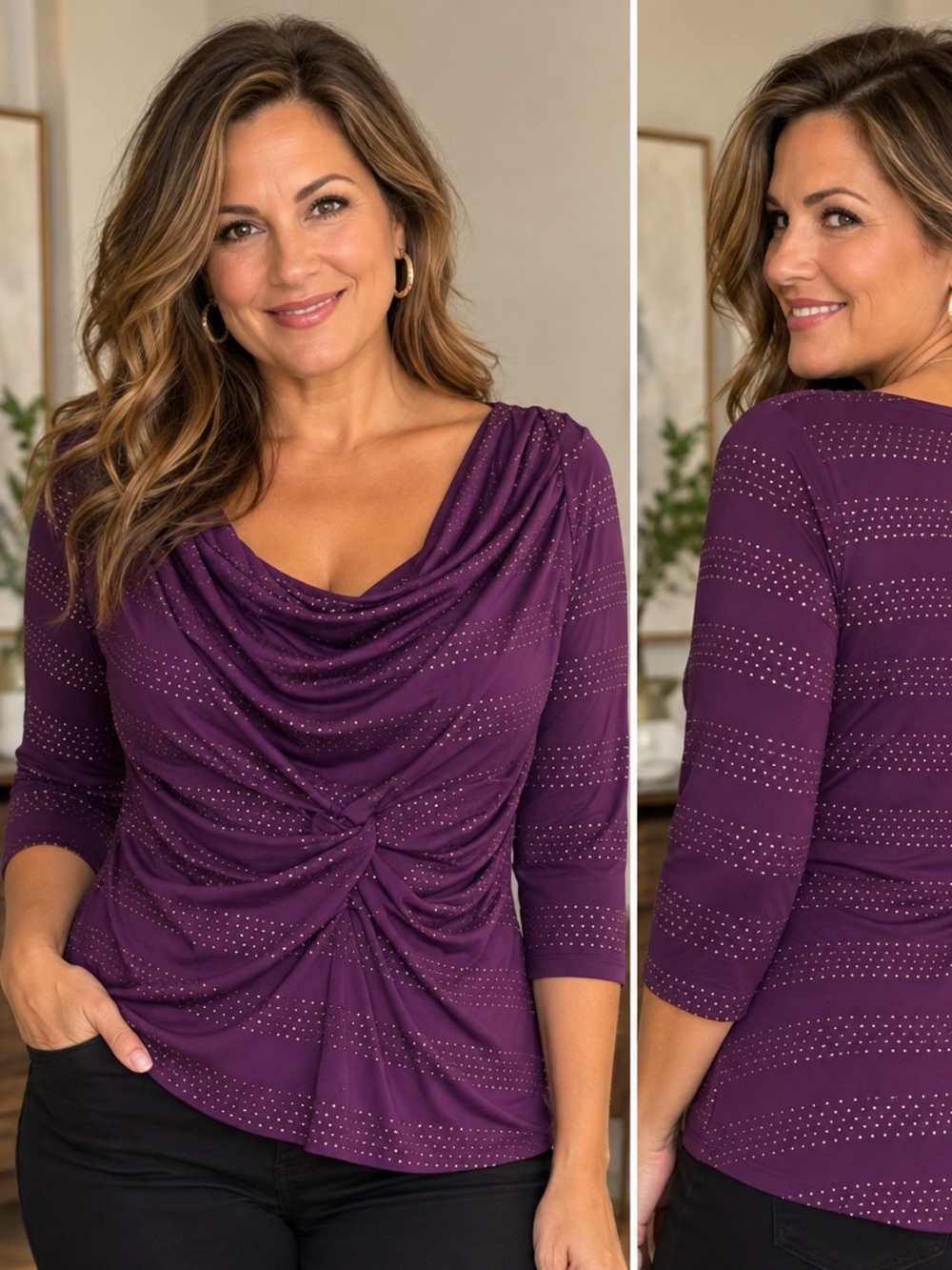 scoop neck Top purple w/ gold